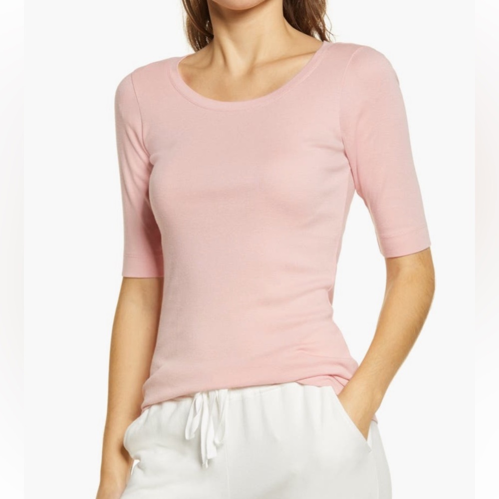 Caslon scoop neck, elbow sleeve t- shirt in pink size xsmall